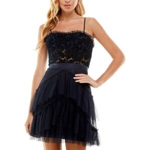 City Studio Womens Velvet/Ruffle Mini Dress Size 11 (Juniors) Navy Whimsy Goth